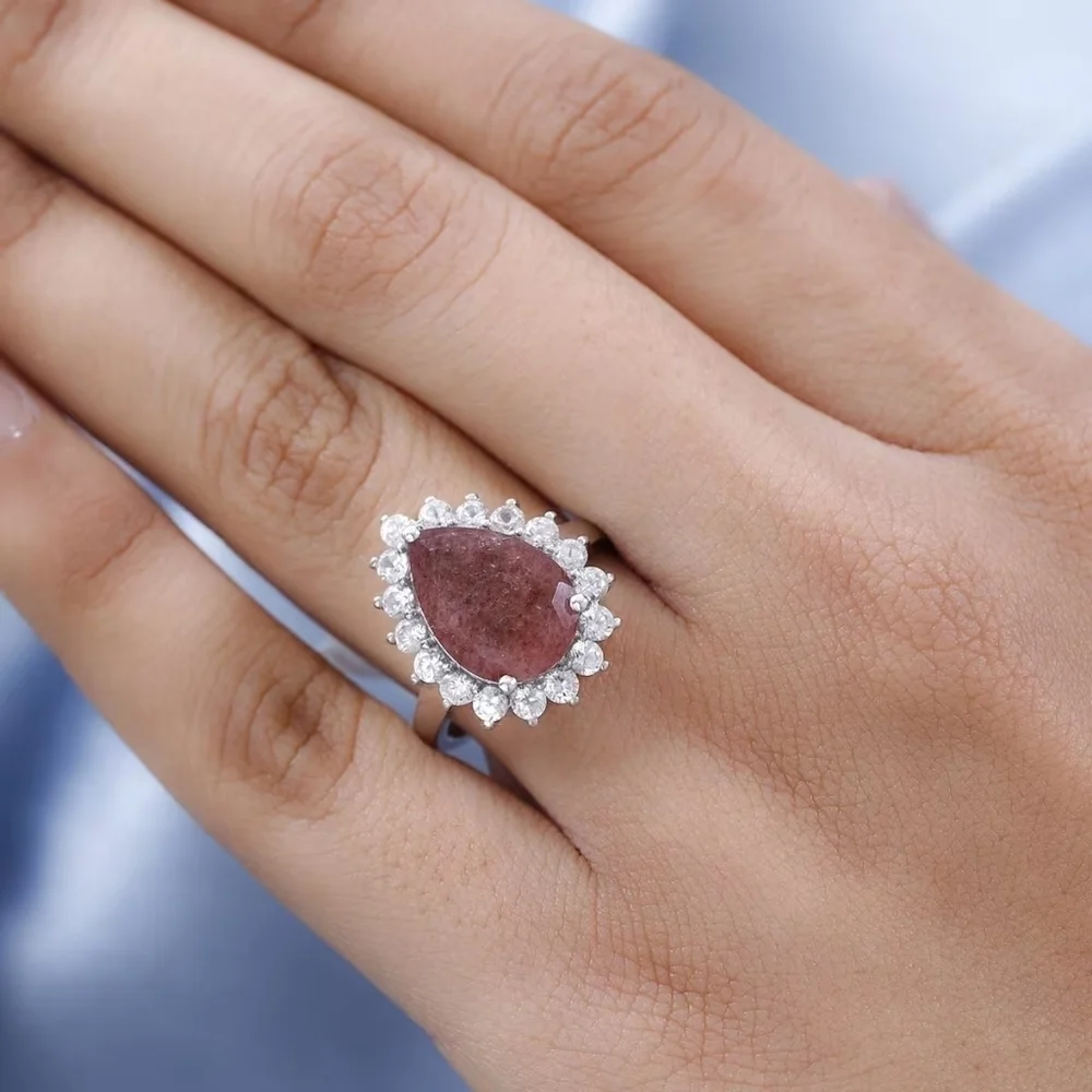 Tanzanian Natronite & White Zircon Halo Ring in 925 Sterling Silver
